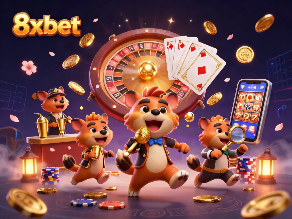 Experience the thrill of 8xbet casino with hyenas in a comedy club, enjoying jackpots and gaming.