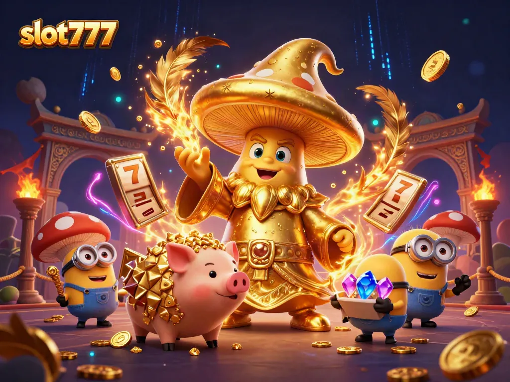 Play the exciting slot777 game with magical treasure in this vibrant online casino illustration.