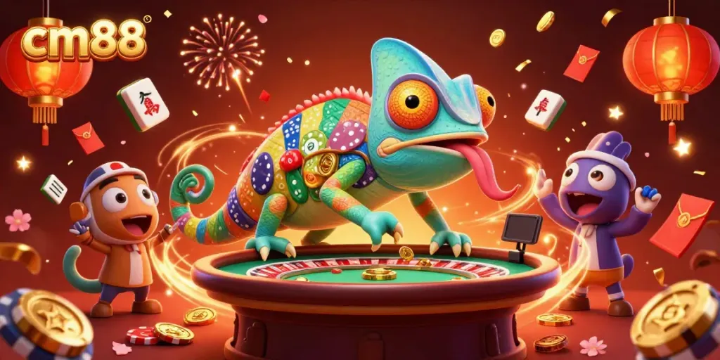 Engage in thrilling gameplay with the vibrant cm88 casino atmosphere, illustrated in 3D with dynamic elements.