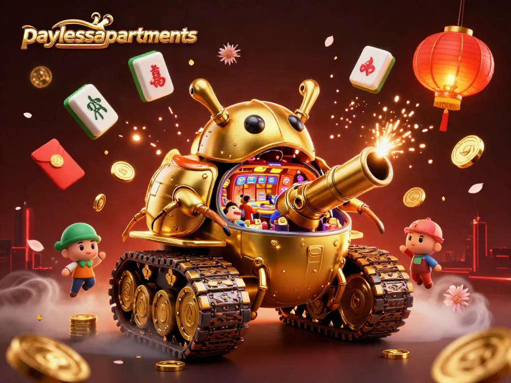 Experience the thrill of paylessapartments featuring a dynamic casino scene filled with gold coins and confetti.