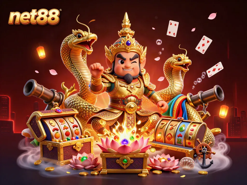 Experience thrilling wins with net88 in a vibrant online casino scene featuring colorful slot elements.