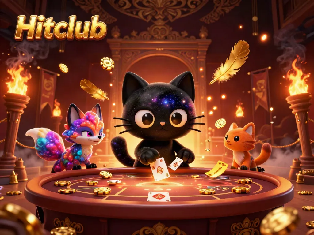 Hitclub combines thrilling casino gaming with a captivating black hole cat and nebula fox in a cosmic setting.