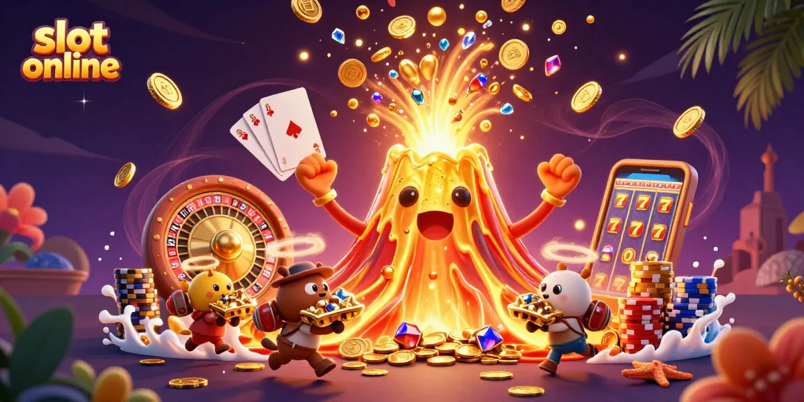 Spin to win with slot online as cascading coins and treasures create excitement in 3D casino illustration.