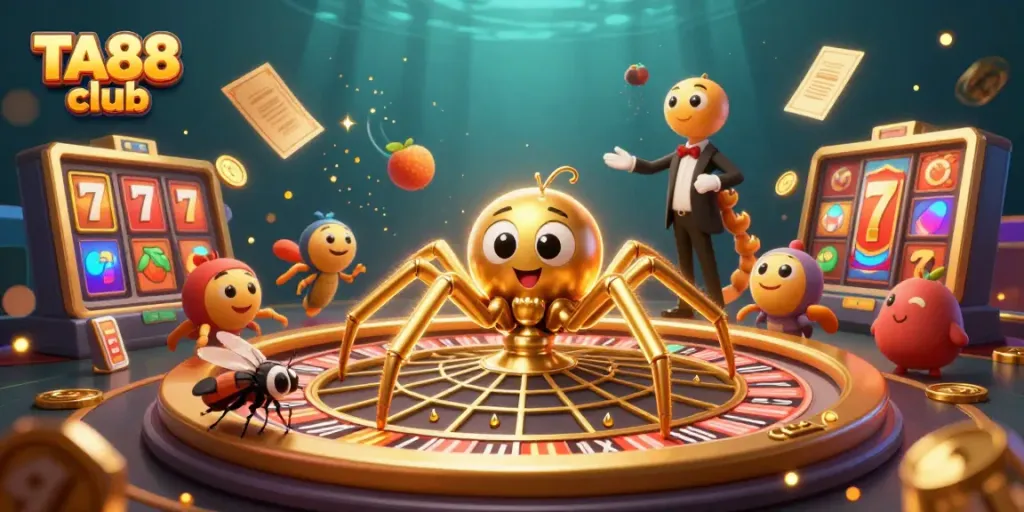 Experience the excitement of TA88 club with spinning roulette and animated betting elements in a vibrant casino setting.