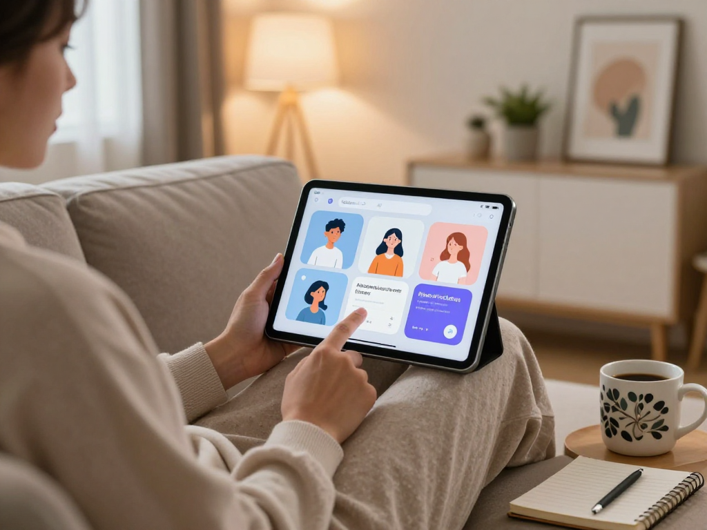 Engaging with sex ai chat app in a cozy home setting