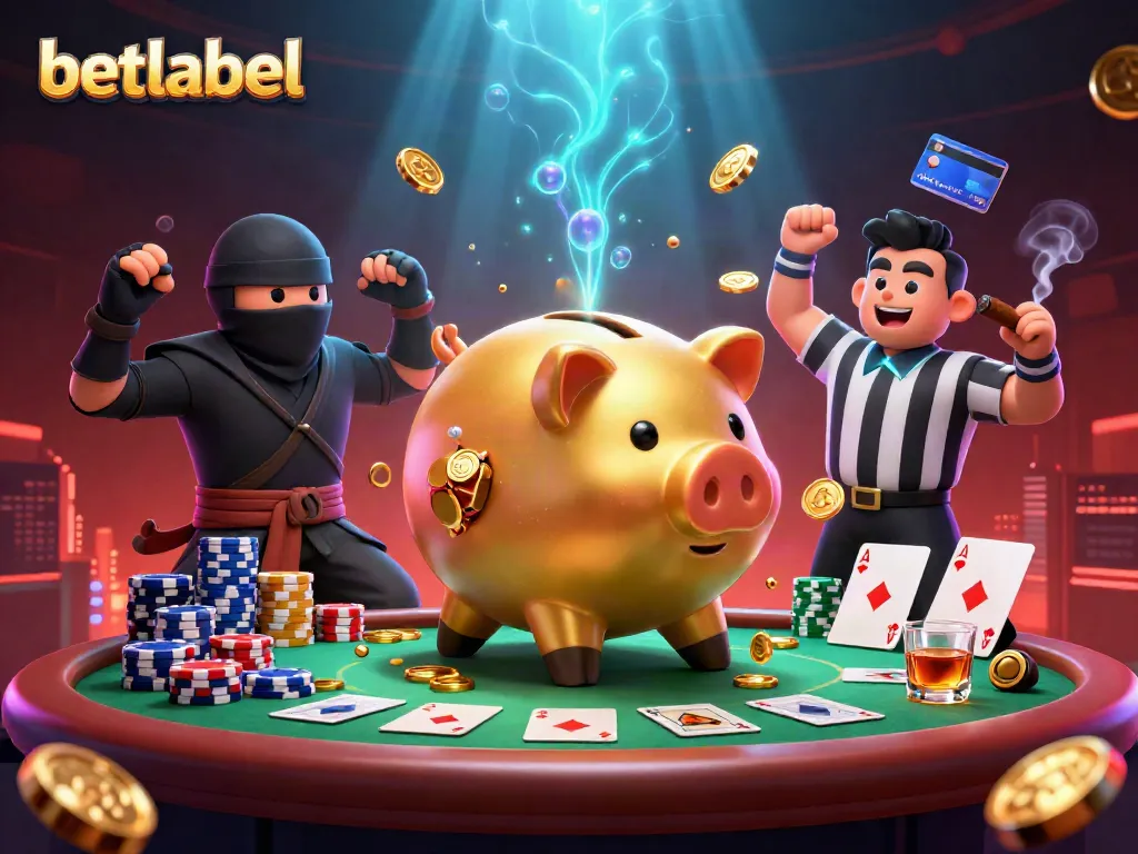 Engage with betlabel's vibrant casino atmosphere featuring dynamic characters and a lively poker table setting.