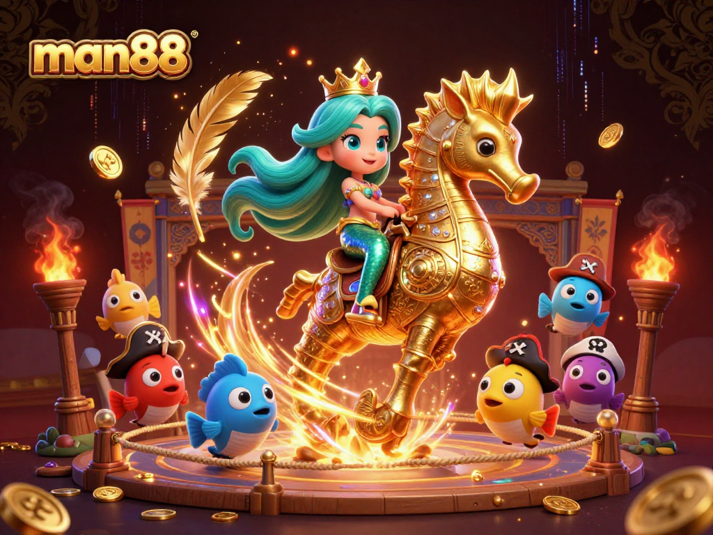 Engage in thrilling gameplay at man88 with a vibrant underwater casino scene featuring a mermaid princess.