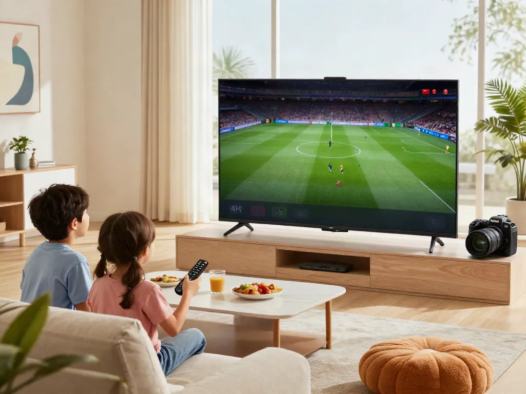 Miglior IPTV family watching live sports in vibrant living room with modern decor.