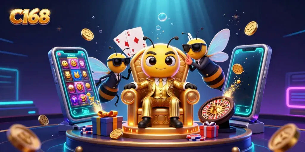 Experience thrilling gameplay with C168's unique casino atmosphere, featuring a cartoon mob boss.