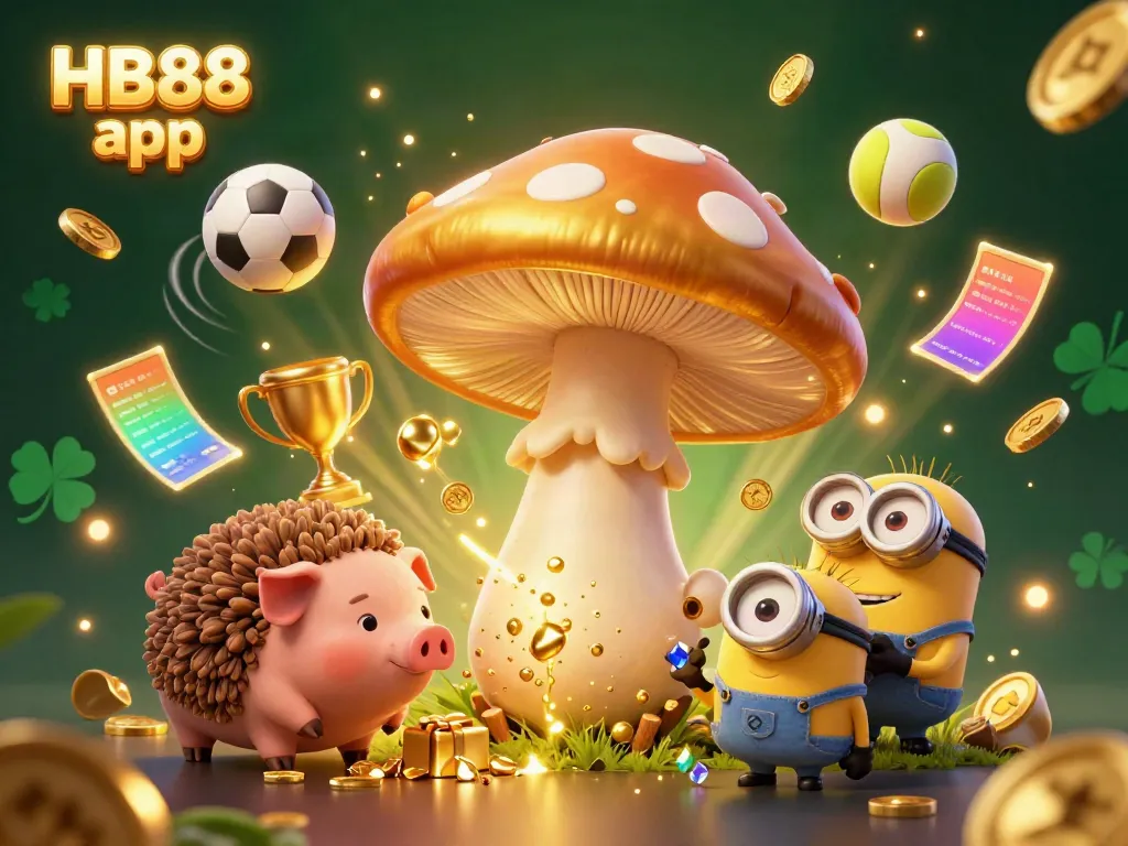 Experience the excitement and magic of HB88 app with this vibrant casino scene, featuring golden treasures and dynamic sports action.